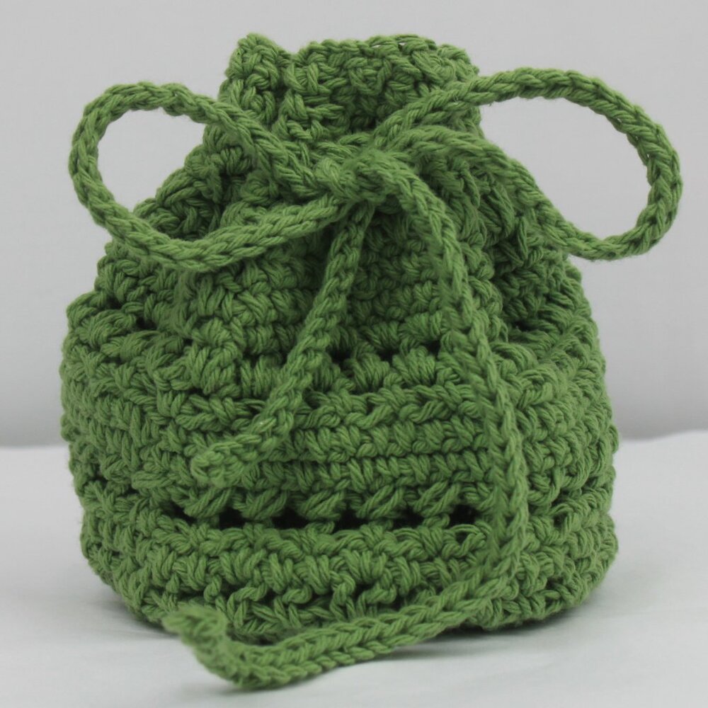 Green Crochet Patterned Drawstring Pouch Bag - Picture 9 of 14